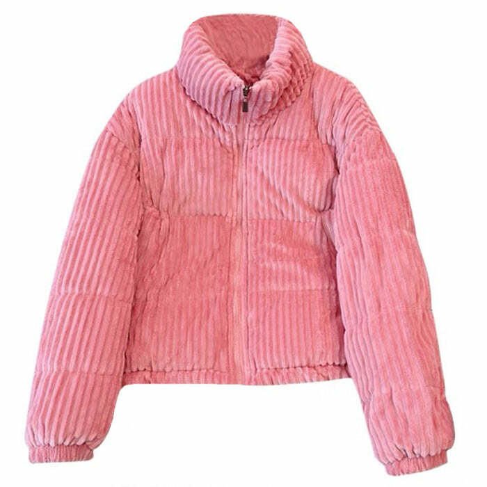 Trendy Y2K Corduroy Puffer Jacket for Cozy Grunge Aesthetic Looks