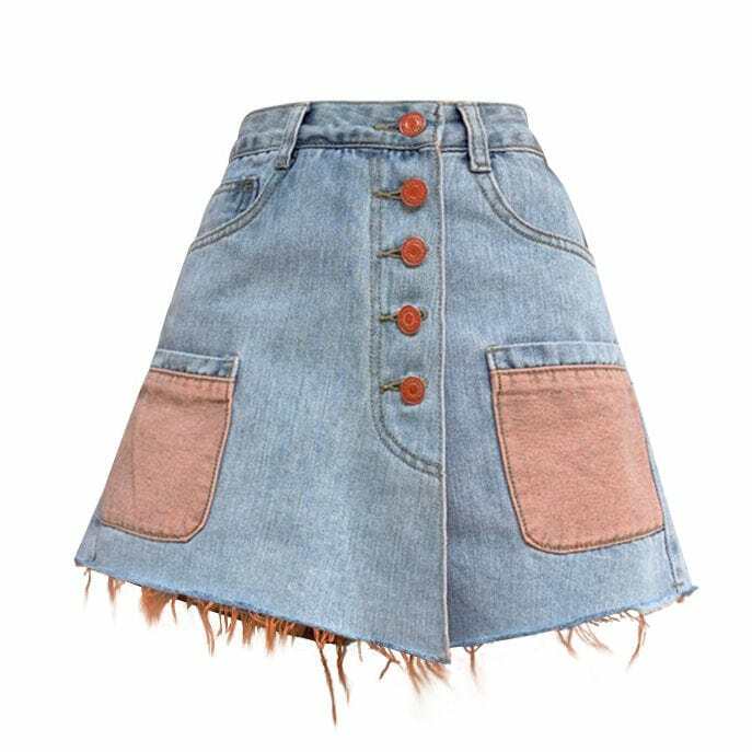 Trendy Y2K Denim Skirt for Coquette Aesthetic & Grunge Style Outfits