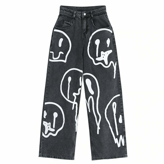 Trendy Y2K Fake Smile Jeans for Grunge Aesthetic & Coquette Style