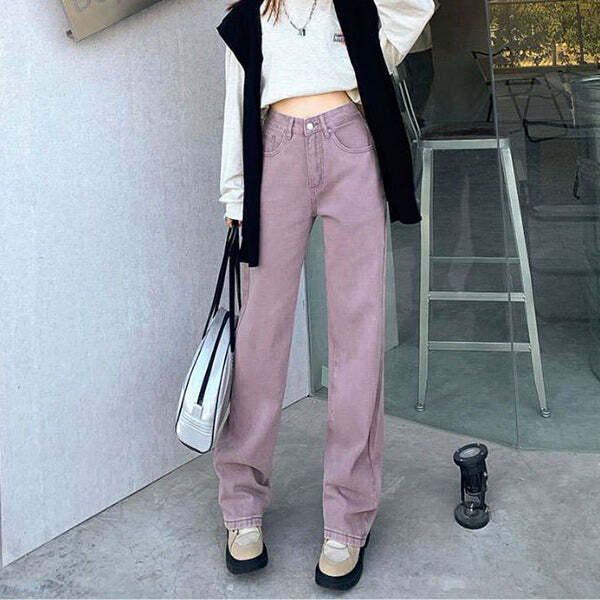 Trendy Y2K Lavender Jeans for Skater Girls - Aesthetic Grunge Style