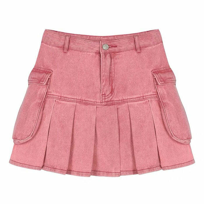 Trendy Y2K Pink Denim Cargo Mini Skirt for Aesthetic Outfits