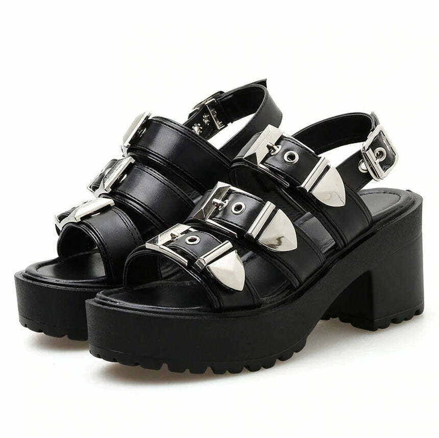 Trendy Y2K Pocket Money Buckle Sandals for Coquette and Grunge Aesthetics