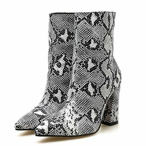 Trendy Y2K Snakeskin Ankle Boots for Grunge and Coquette Aesthetic