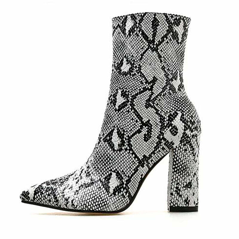 Trendy Y2K Snakeskin Ankle Boots for Grunge and Coquette Aesthetic