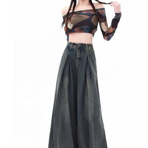 Trendy Y2K Ultra Wide-Leg Baggy Jeans for Effortless Aesthetic Style