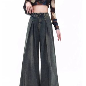 Trendy Y2K Ultra Wide-Leg Baggy Jeans for Effortless Aesthetic Style