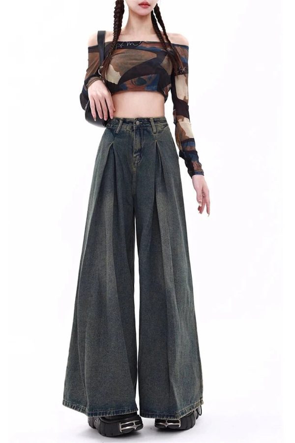 Trendy Y2K Ultra Wide-Leg Baggy Jeans for Effortless Aesthetic Style