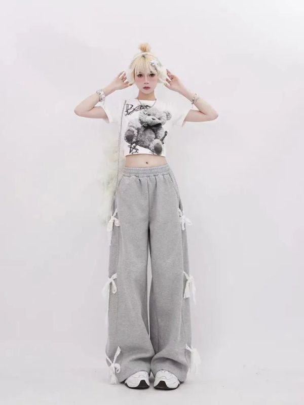 Trendy Y2K Urban Ribbon Sweatpants for Comfy Grunge Aesthetic Looks