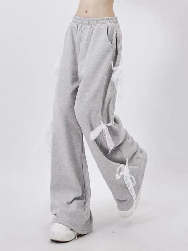 Trendy Y2K Urban Ribbon Sweatpants for Comfy Grunge Aesthetic Looks