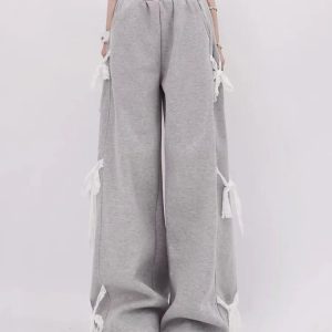 Trendy Y2K Urban Ribbon Sweatpants for Comfy Grunge Aesthetic Looks