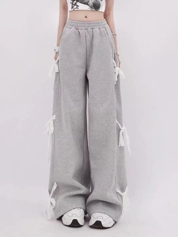 Trendy Y2K Urban Ribbon Sweatpants for Comfy Grunge Aesthetic Looks