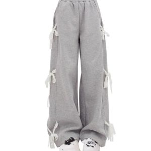 Trendy Y2K Urban Ribbon Sweatpants for Comfy Grunge Aesthetic Looks