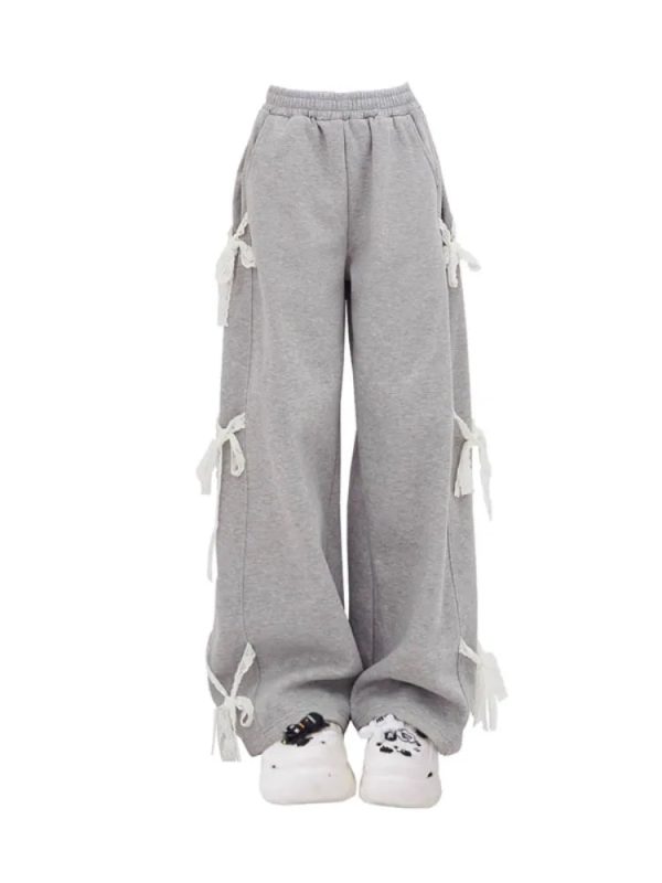 Trendy Y2K Urban Ribbon Sweatpants for Comfy Grunge Aesthetic Looks