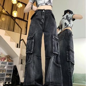 Trendy Y2K Urban Utility Cargo Jeans for Chic Aesthetic Outfits