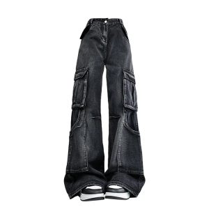 Trendy Y2K Urban Utility Cargo Jeans for Chic Aesthetic Outfits