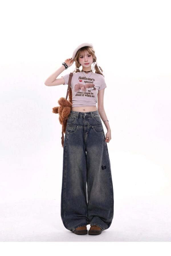 Trendy Y2K Wide-Leg Baggy Jeans for Effortless Grunge Aesthetic Style