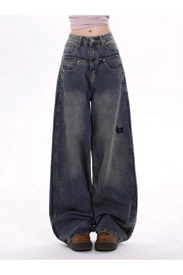 Trendy Y2K Wide-Leg Baggy Jeans for Effortless Grunge Aesthetic Style