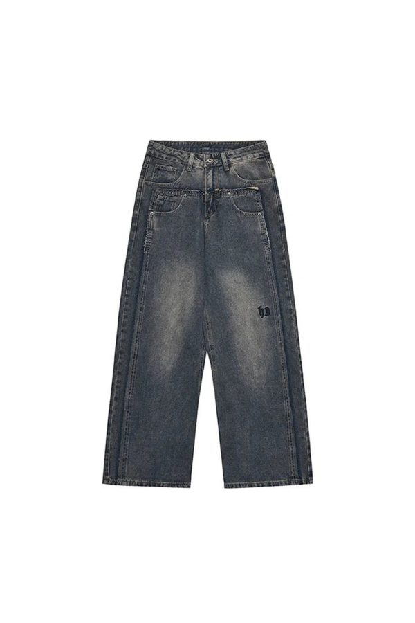 Trendy Y2K Wide-Leg Baggy Jeans for Effortless Grunge Aesthetic Style