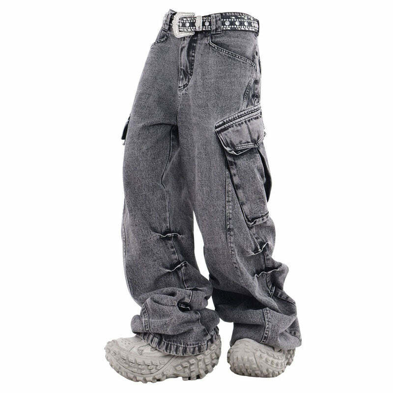 Trendy Y2K Wide Leg Cargo Jeans for a Chic Grunge Aesthetic Look