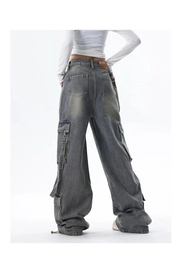 Trendy Y2K Wide-Leg Cargo Jeans for Grunge and Coquette Aesthetic