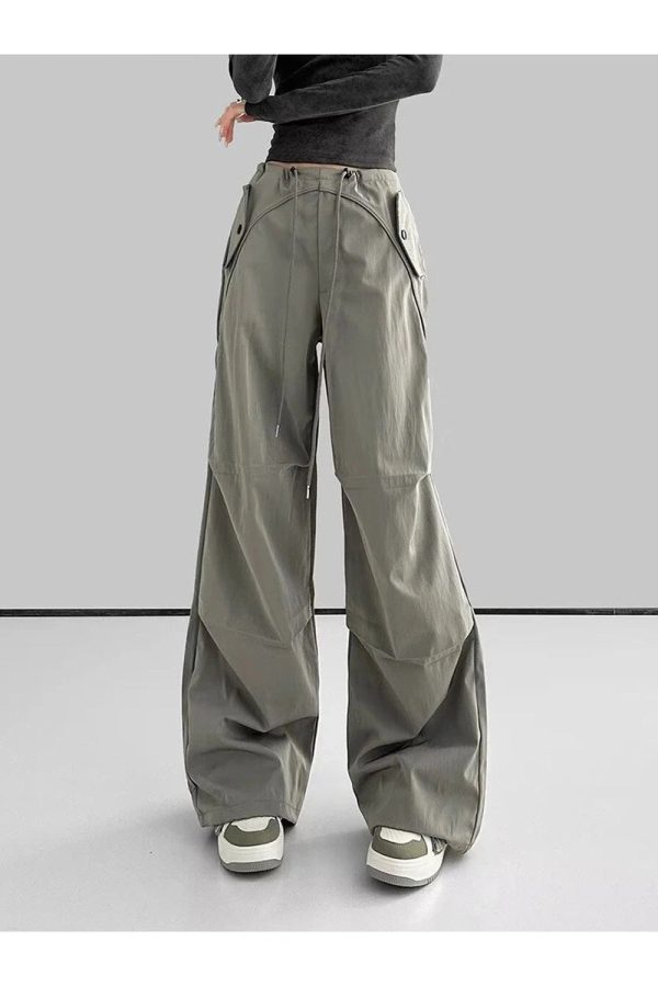 Trendy Y2K Wide-Leg Cargo Pants for Grunge and Coquette Aesthetic