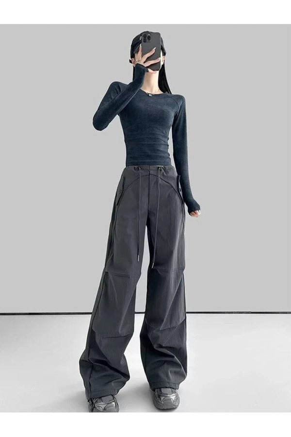 Trendy Y2K Wide-Leg Cargo Pants for Grunge and Coquette Aesthetic