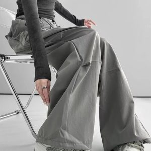 Trendy Y2K Wide-Leg Cargo Pants for Grunge and Coquette Aesthetic