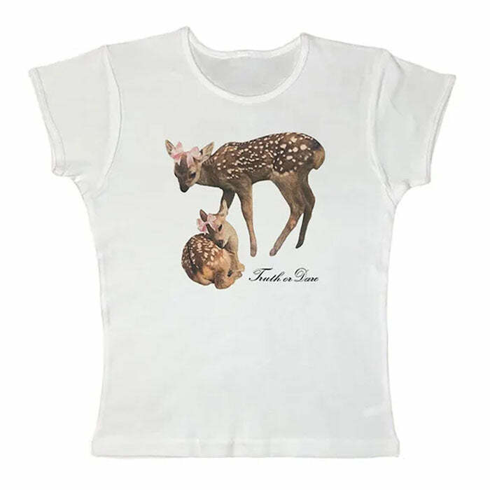 Truth or Dare Fawn Tee - Y2K Aesthetic Cute Top for Trendy Outfits