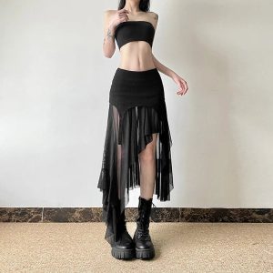 Twilight Shroud Y2K High-Low Skirt for Coquette and Grunge Aesthetics