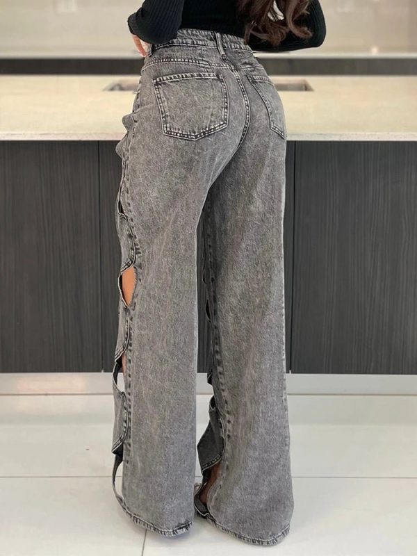 Twisted Rivet Cutout Denim Pants - Y2K Aesthetic Grunge Style Bottoms