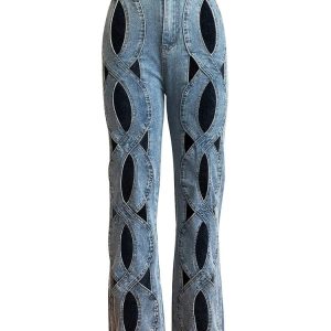 Twisted Rivet Cutout Denim Pants - Y2K Aesthetic Grunge Style Bottoms