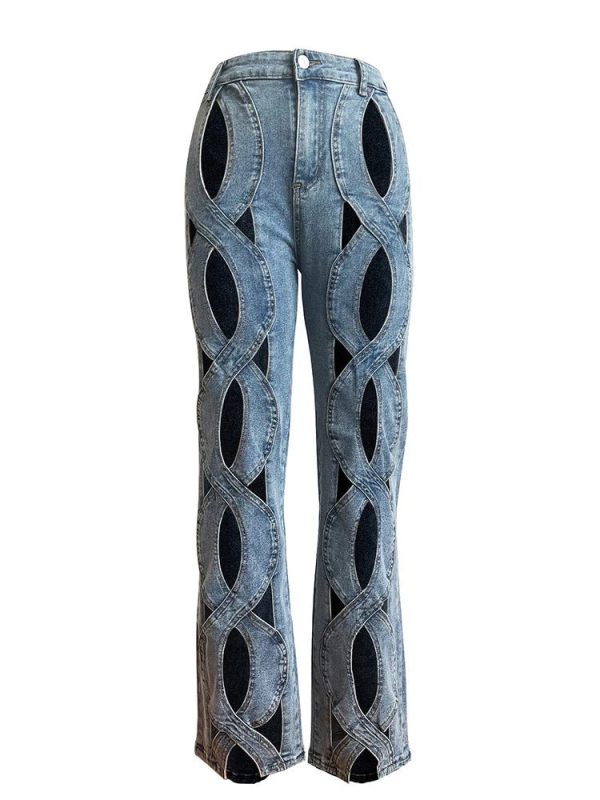 Twisted Rivet Cutout Denim Pants - Y2K Aesthetic Grunge Style Bottoms