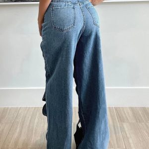 Twisted Rivet Cutout Denim Pants - Y2K Aesthetic Grunge Style Bottoms