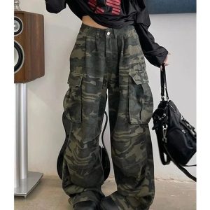 Urban Camo Cargo Pants - Y2K Aesthetic Grunge Style for Trendy Outfits