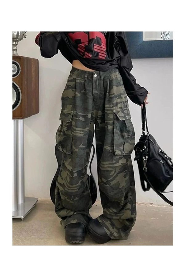 Urban Camo Cargo Pants - Y2K Aesthetic Grunge Style for Trendy Outfits