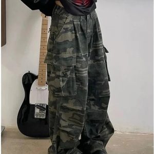 Urban Camo Cargo Pants - Y2K Aesthetic Grunge Style for Trendy Outfits