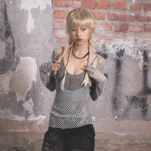 Urban Edge Fishnet Top: Y2K Grunge Aesthetic for Trendy Outfits