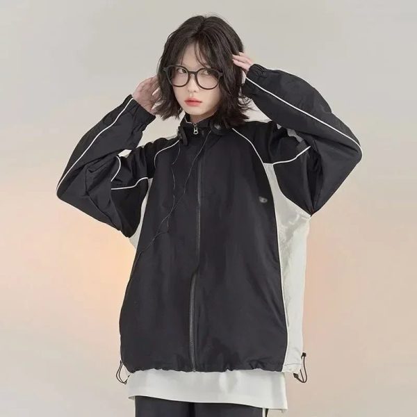 Urban Edge Y2K Zip-Up Jacket for Grunge and Coquette Aesthetic Styles