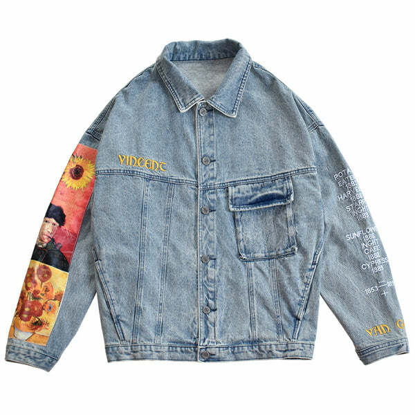 Van Gogh Denim Jacket: Y2K Aesthetic with Artistic Flair