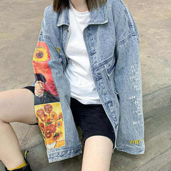 Van Gogh Denim Jacket: Y2K Aesthetic with Artistic Flair