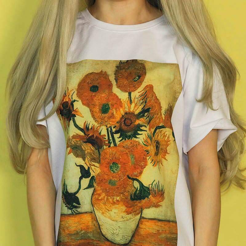 Van Gogh Sunflowers Tee - Y2K Aesthetic Cute Top for Art Lovers