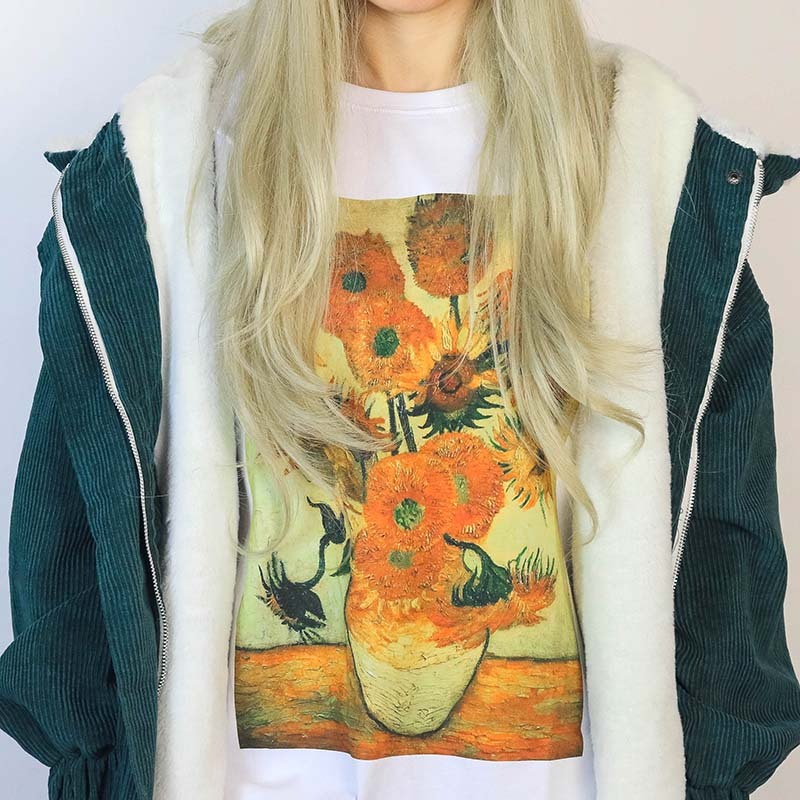 Van Gogh Sunflowers Tee - Y2K Aesthetic Cute Top for Art Lovers