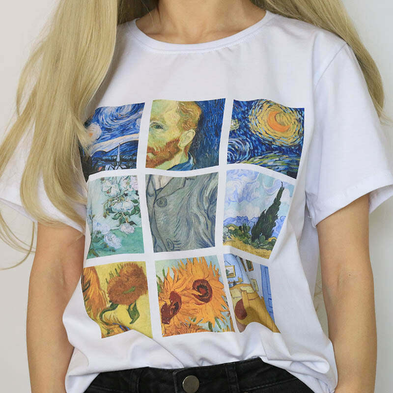 Van Gogh Tee: Y2K Aesthetic Art Top for Cute and Comfy Outfits