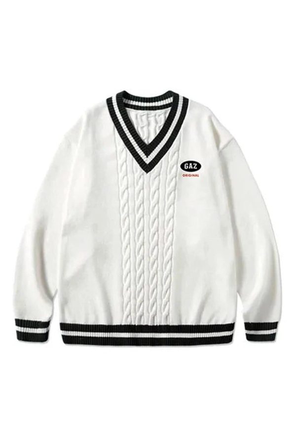 Varsity Vibe Cable Knit Sweater - Y2K Aesthetic Cozy Fall Essential