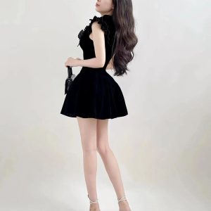 Velvet Ruffle Mini Dress - Y2K Aesthetic Cute Dress for Stylish Looks