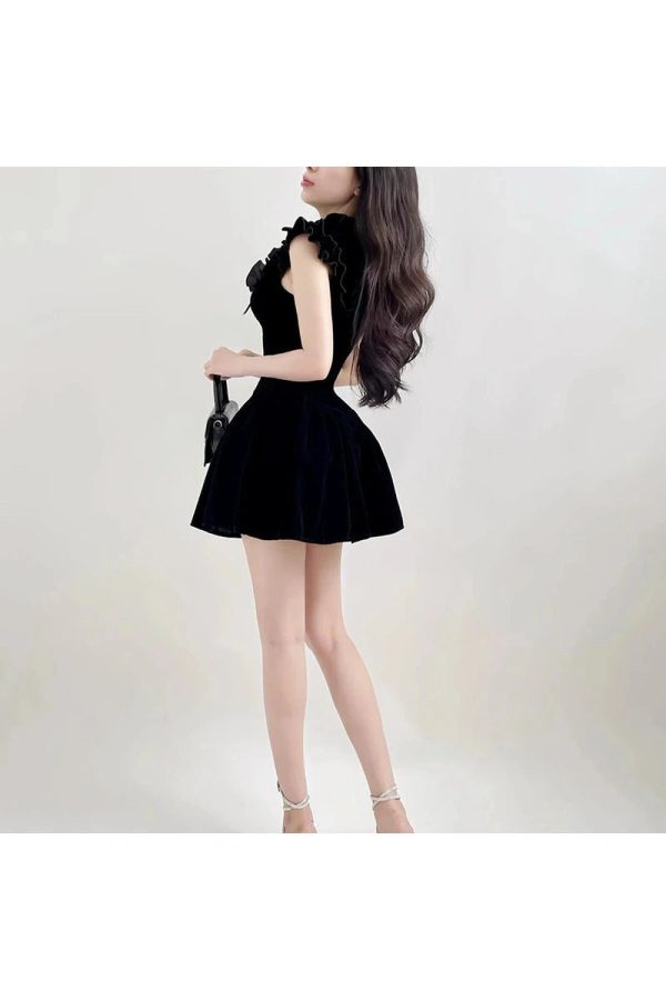 Velvet Ruffle Mini Dress - Y2K Aesthetic Cute Dress for Stylish Looks