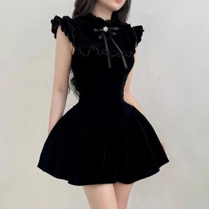 Velvet Ruffle Mini Dress - Y2K Aesthetic Cute Dress for Stylish Looks