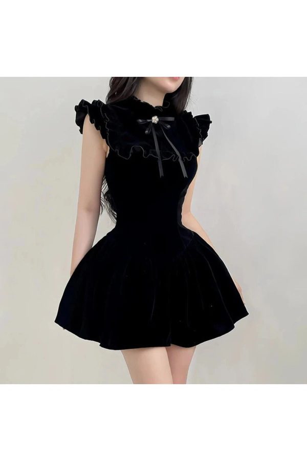 Velvet Ruffle Mini Dress - Y2K Aesthetic Cute Dress for Stylish Looks