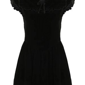 Velvet Ruffle Mini Dress - Y2K Aesthetic Cute Dress for Stylish Looks