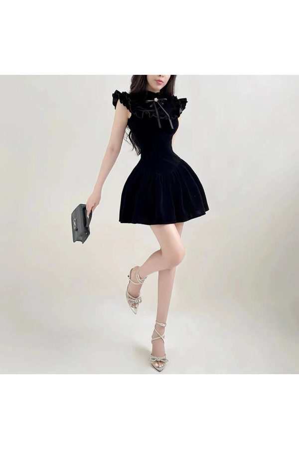 Velvet Ruffle Mini Dress - Y2K Aesthetic Cute Dress for Stylish Looks